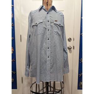 Vintage Wrangler Pearl Snap Shirt XLT Tallman Blue Microcheck Silver Thread USA